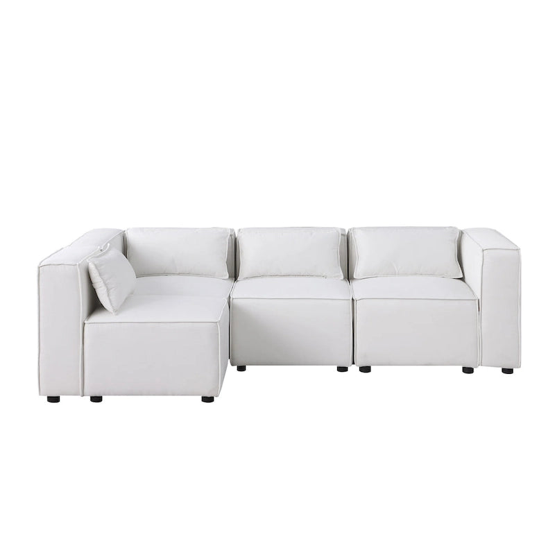 Sofá modular seccional de chenilla gris azulado/blanco, configuraciones de 2 a 6 plazas