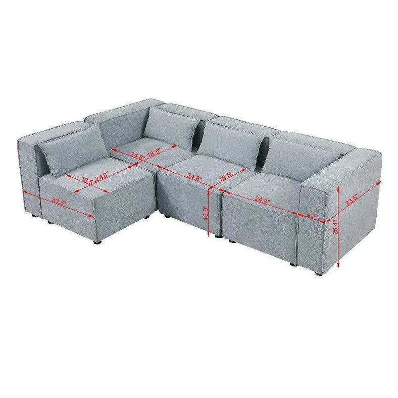 Sofá modular seccional de chenilla gris azulado/blanco, configuraciones de 2 a 6 plazas