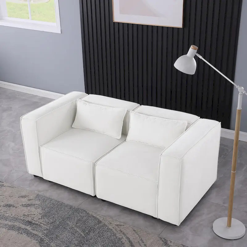 Sofá modular seccional de chenilla gris azulado/blanco, configuraciones de 2 a 6 plazas