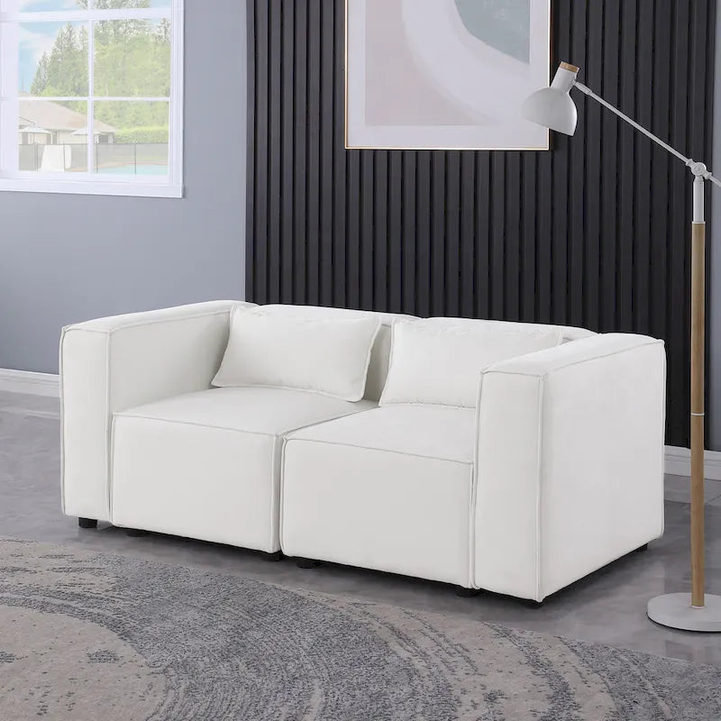 Sofá modular seccional de chenilla gris azulado/blanco, configuraciones de 2 a 6 plazas