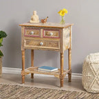 Mesa auxiliar de madera de mango natural, pintada a mano estilo bohemio, 3 cajones, individual