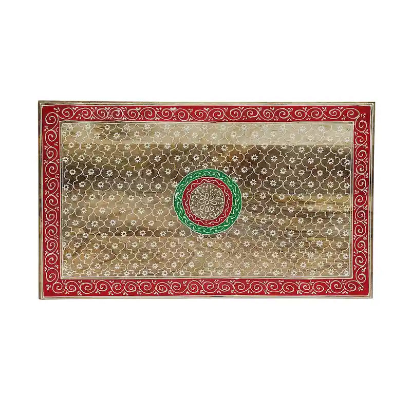 Mesa auxiliar de madera de mango natural, pintada a mano estilo bohemio, 3 cajones, individual