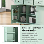 Carro de cocina rodante negro/verde menta/blanco/azul con tabla abatible, 3 cajones y estantes, para 1 persona
