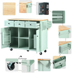 Carro de cocina rodante negro/verde menta/blanco/azul con tabla abatible, 3 cajones y estantes, para 1 persona