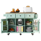 Carro de cocina rodante negro/verde menta/blanco/azul con tabla abatible, 3 cajones y estantes, para 1 persona