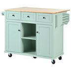 Carro de cocina rodante negro/verde menta/blanco/azul con tabla abatible, 3 cajones y estantes, para 1 persona