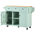 Carro de cocina rodante negro/verde menta/blanco/azul con tabla abatible, 3 cajones y estantes, para 1 persona