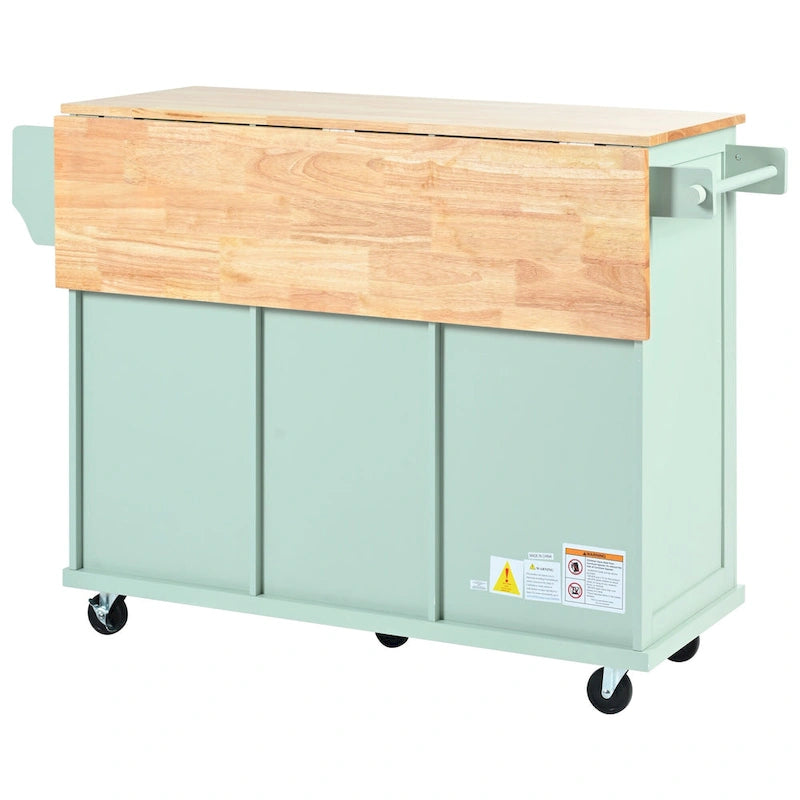 Carro de cocina rodante negro/verde menta/blanco/azul con tabla abatible, 3 cajones y estantes, para 1 persona