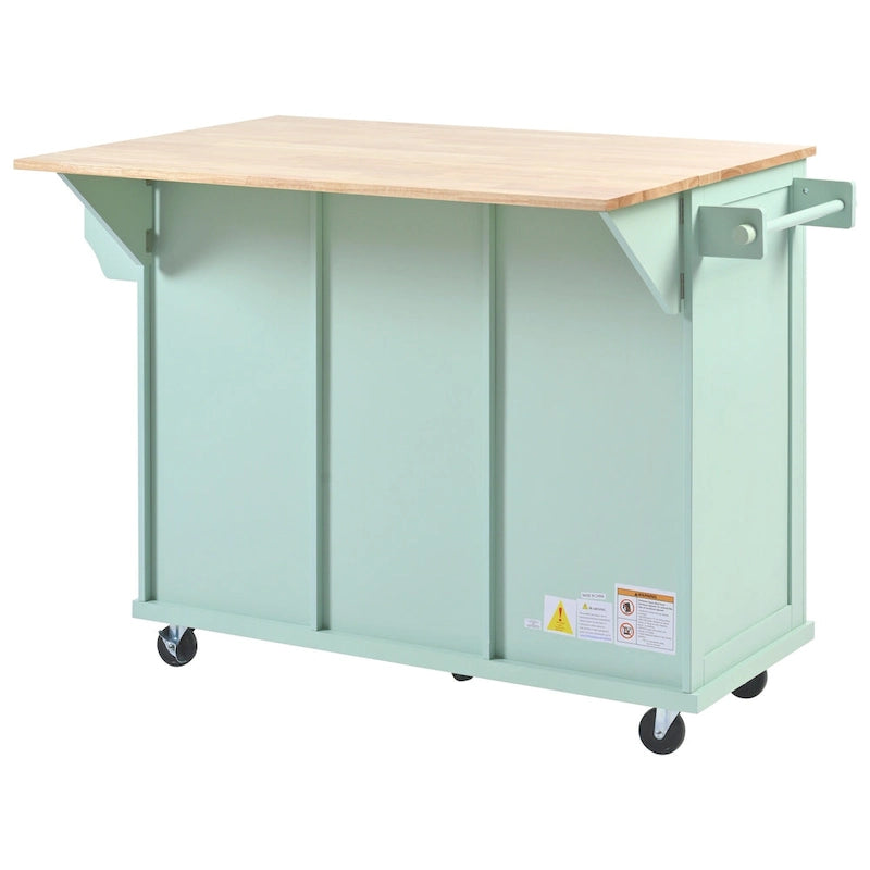 Carro de cocina rodante negro/verde menta/blanco/azul con tabla abatible, 3 cajones y estantes, para 1 persona