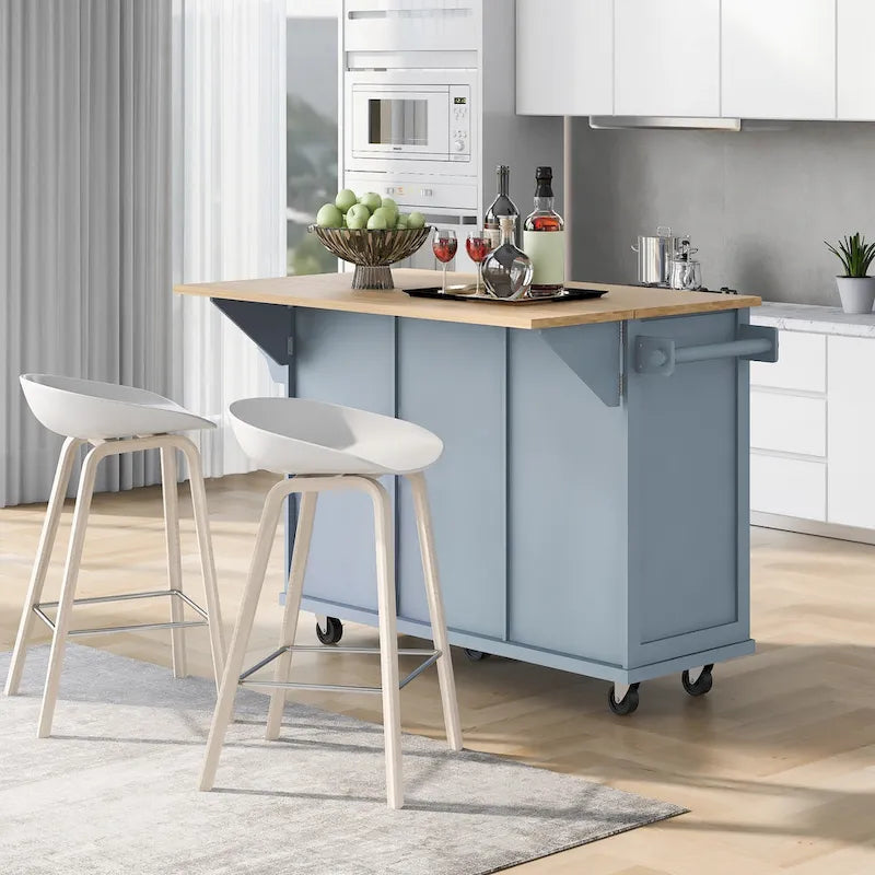 Carro de cocina rodante negro/verde menta/blanco/azul con tabla abatible, 3 cajones y estantes, para 1 persona