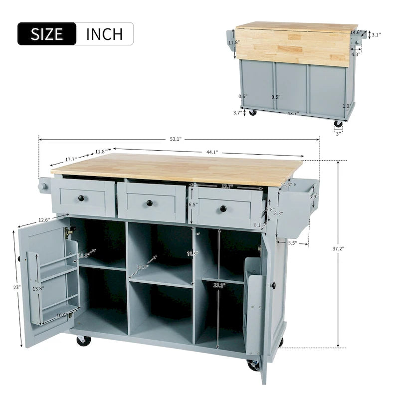 Carro de cocina rodante negro/verde menta/blanco/azul con tabla abatible, 3 cajones y estantes, para 1 persona