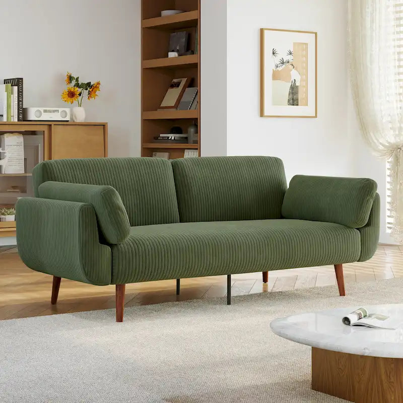 Sofá cama convertible de 2 plazas de pana – Verde / Azul marino / Gris / Beige / Caqui