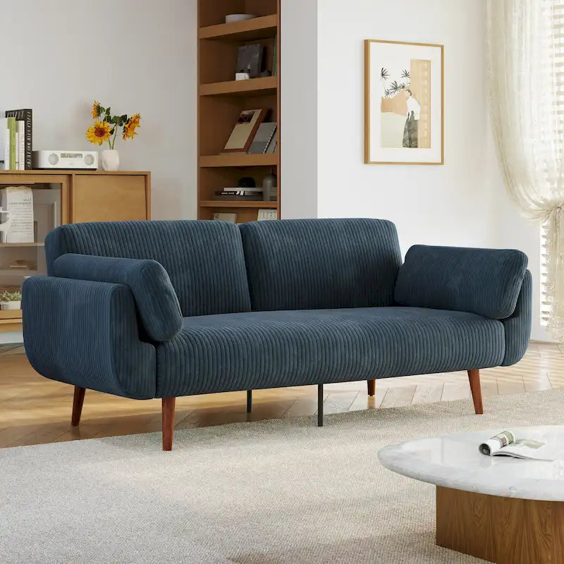Sofá cama convertible de 2 plazas de pana – Verde / Azul marino / Gris / Beige / Caqui