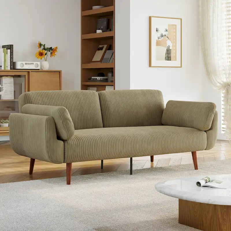 Sofá cama convertible de 2 plazas de pana – Verde / Azul marino / Gris / Beige / Caqui