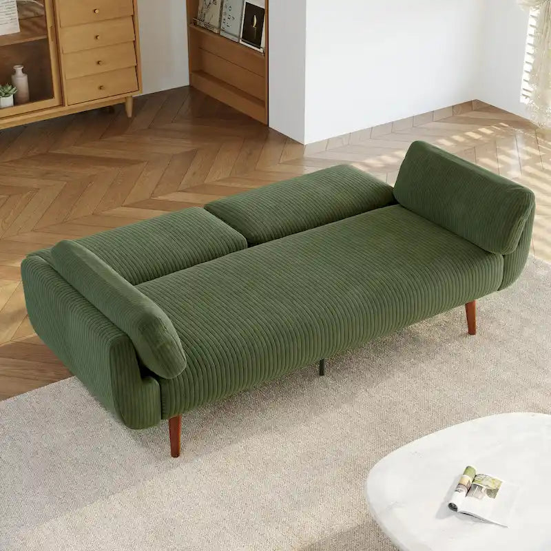 Sofá cama convertible de 2 plazas de pana – Verde / Azul marino / Gris / Beige / Caqui