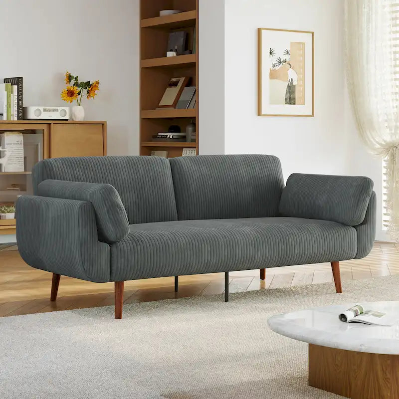 Sofá cama convertible de 2 plazas de pana – Verde / Azul marino / Gris / Beige / Caqui