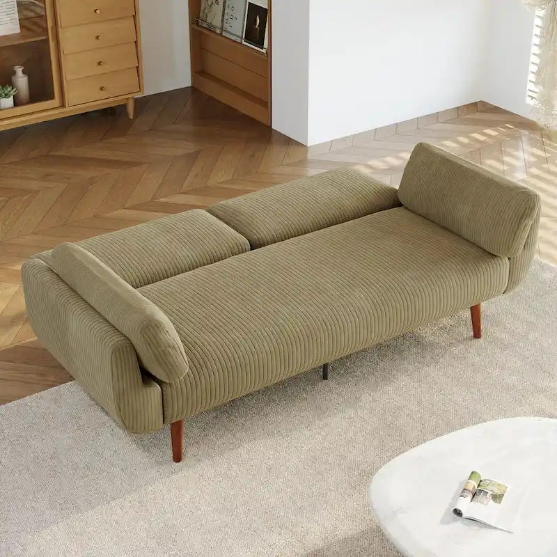 Sofá cama convertible de 2 plazas de pana – Verde / Azul marino / Gris / Beige / Caqui