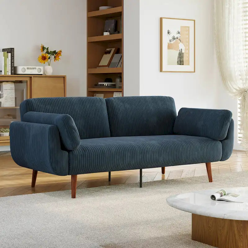 Sofá cama convertible de 2 plazas de pana – Verde / Azul marino / Gris / Beige / Caqui