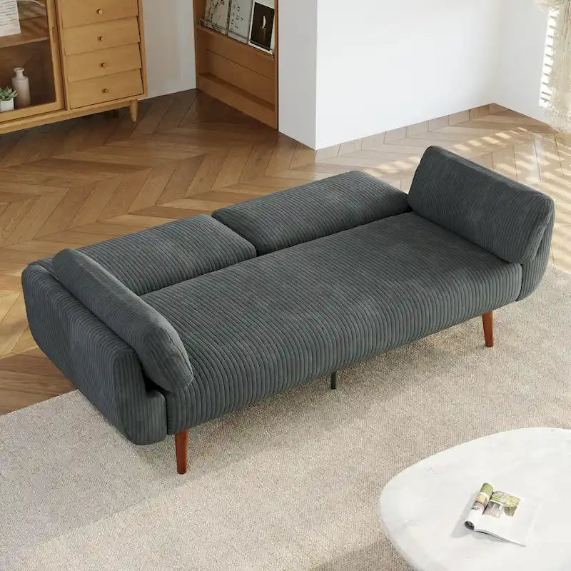 Sofá cama convertible de 2 plazas de pana – Verde / Azul marino / Gris / Beige / Caqui