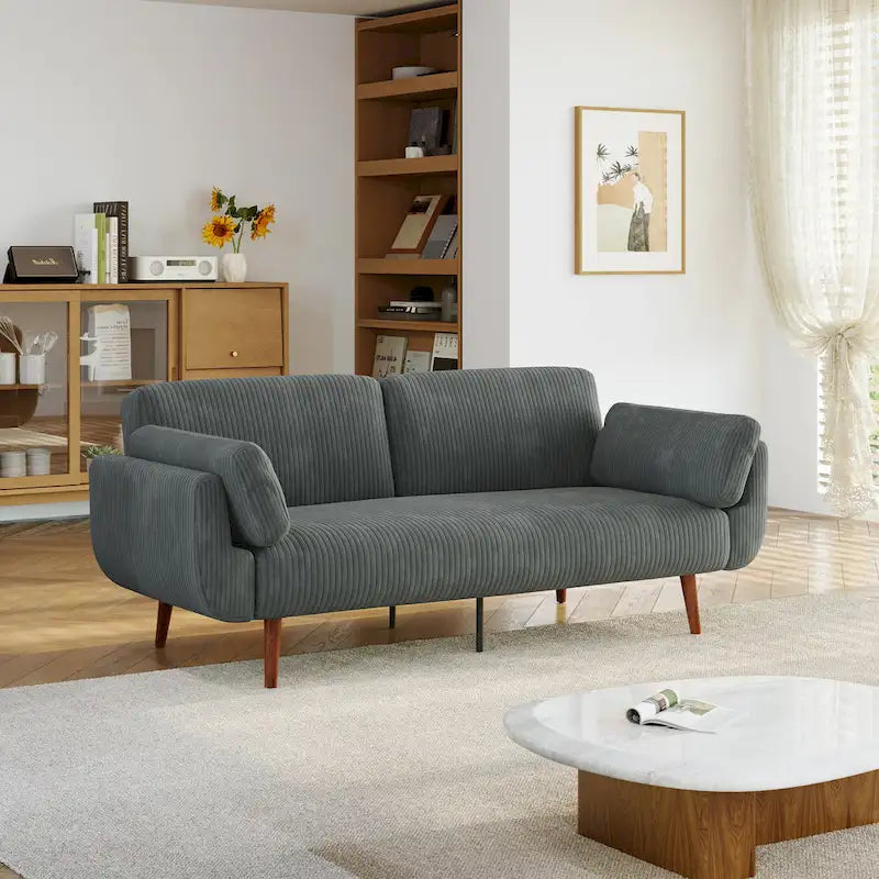Sofá cama convertible de 2 plazas de pana – Verde / Azul marino / Gris / Beige / Caqui
