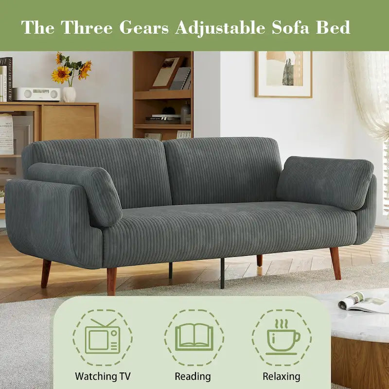Sofá cama convertible de 2 plazas de pana – Verde / Azul marino / Gris / Beige / Caqui