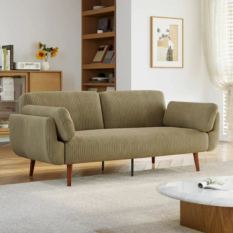 Sofá cama convertible de 2 plazas de pana – Verde / Azul marino / Gris / Beige / Caqui