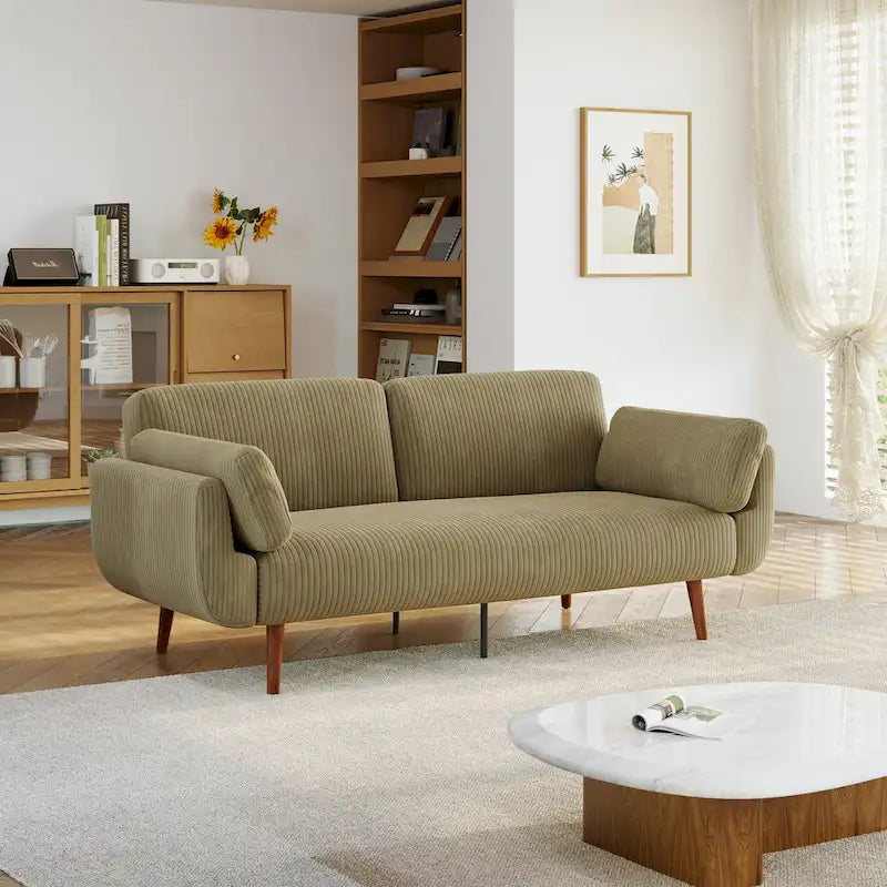 Sofá cama convertible de 2 plazas de pana – Verde / Azul marino / Gris / Beige / Caqui