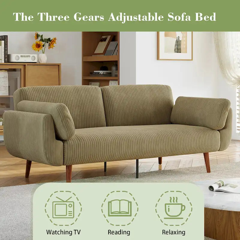 Sofá cama convertible de 2 plazas de pana – Verde / Azul marino / Gris / Beige / Caqui