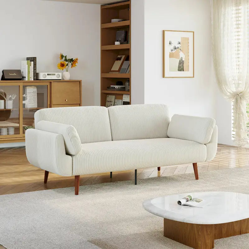 Sofá cama convertible de 2 plazas de pana – Verde / Azul marino / Gris / Beige / Caqui