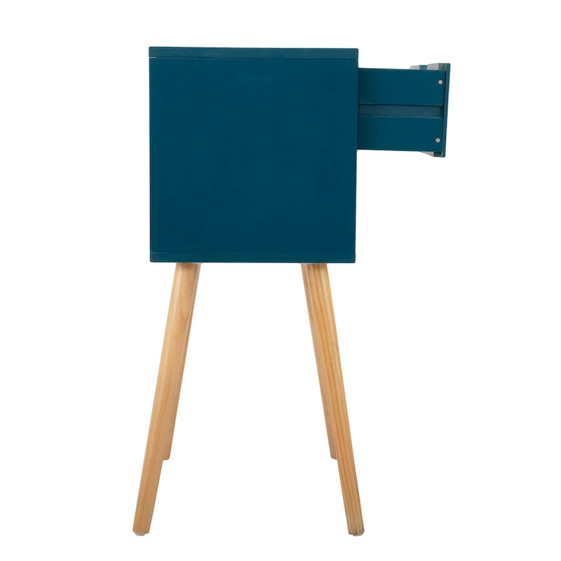 Mesita de Noche Azul Mid-Century con 2 Cajones, Juego de 2