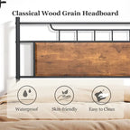 Estructura de cama industrial con cabecero de madera – Marrón/Gris pizarra/Negro, Individual/Matrimonial/Queen, 1 persona