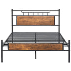 Estructura de cama industrial con cabecero de madera – Marrón/Gris pizarra/Negro, Individual/Matrimonial/Queen, 1 persona