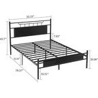 Estructura de cama industrial con cabecero de madera – Marrón/Gris pizarra/Negro, Individual/Matrimonial/Queen, 1 persona