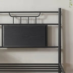 Estructura de cama industrial con cabecero de madera – Marrón/Gris pizarra/Negro, Individual/Matrimonial/Queen, 1 persona
