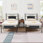 Estructura de cama industrial con cabecero de madera – Marrón/Gris pizarra/Negro, Individual/Matrimonial/Queen, 1 persona