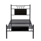 Estructura de cama industrial con cabecero de madera – Marrón/Gris pizarra/Negro, Individual/Matrimonial/Queen, 1 persona