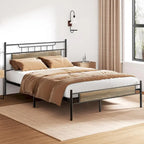 Estructura de cama industrial con cabecero de madera – Marrón/Gris pizarra/Negro, Individual/Matrimonial/Queen, 1 persona
