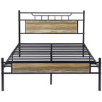 Estructura de cama industrial con cabecero de madera – Marrón/Gris pizarra/Negro, Individual/Matrimonial/Queen, 1 persona