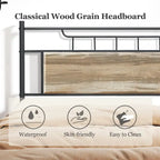 Estructura de cama industrial con cabecero de madera – Marrón/Gris pizarra/Negro, Individual/Matrimonial/Queen, 1 persona