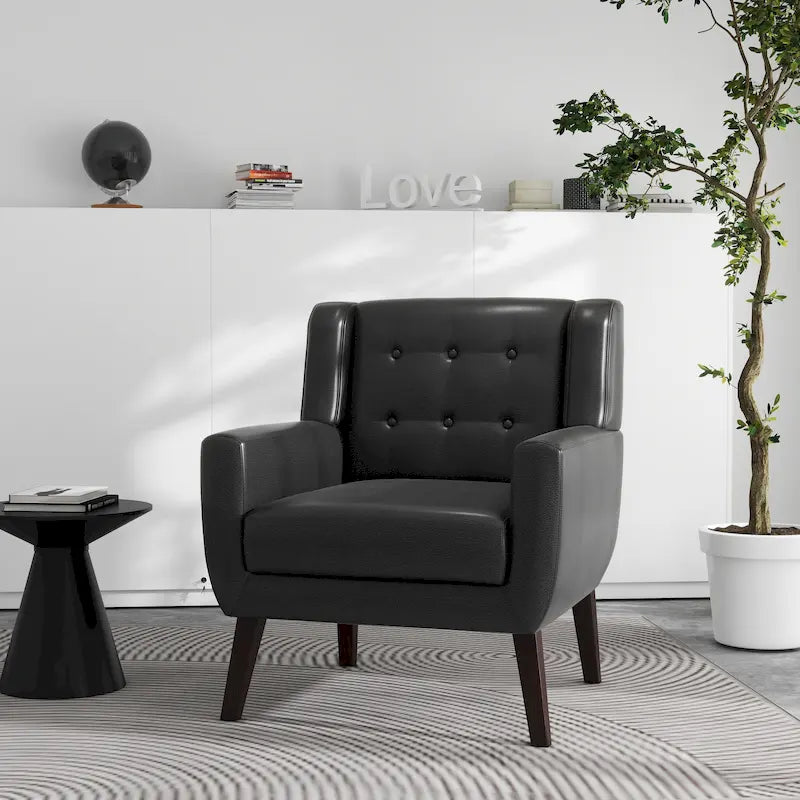 Sillón decorativo de piel sintética tufted negro/marrón/café/crema/verde, individual
