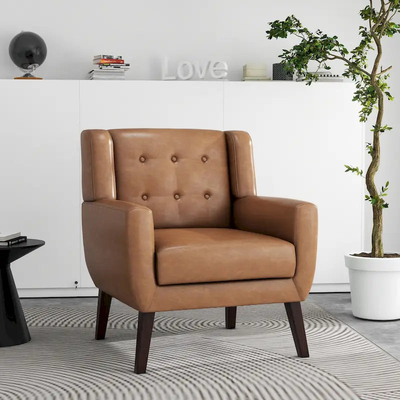 Sillón decorativo de piel sintética tufted negro/marrón/café/crema/verde, individual
