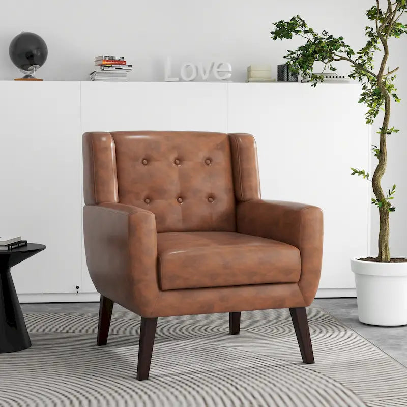 Sillón decorativo de piel sintética tufted negro/marrón/café/crema/verde, individual