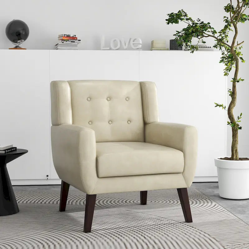 Sillón decorativo de piel sintética tufted negro/marrón/café/crema/verde, individual