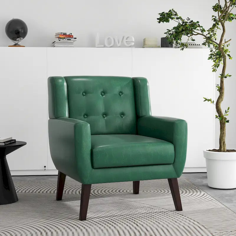 Sillón decorativo de piel sintética tufted negro/marrón/café/crema/verde, individual