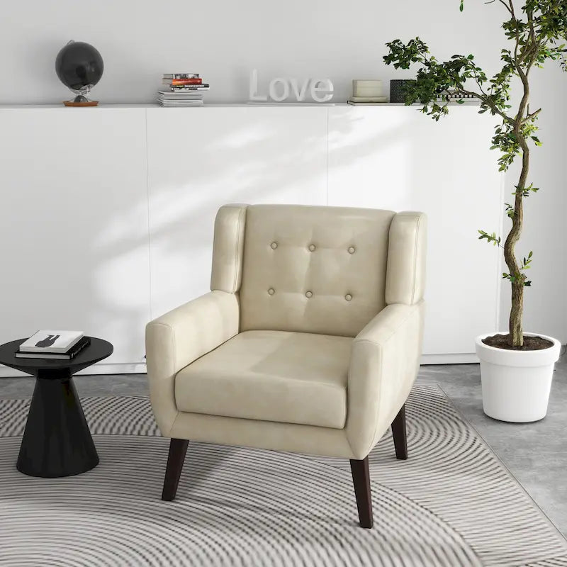 Sillón decorativo de piel sintética tufted negro/marrón/café/crema/verde, individual