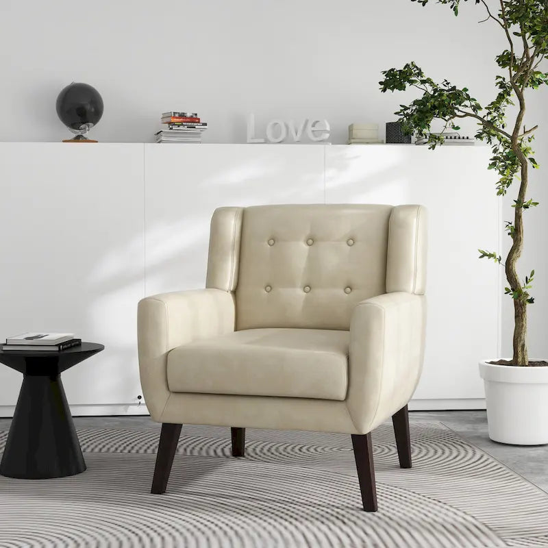 Sillón decorativo de piel sintética tufted negro/marrón/café/crema/verde, individual