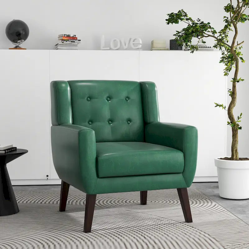 Sillón decorativo de piel sintética tufted negro/marrón/café/crema/verde, individual