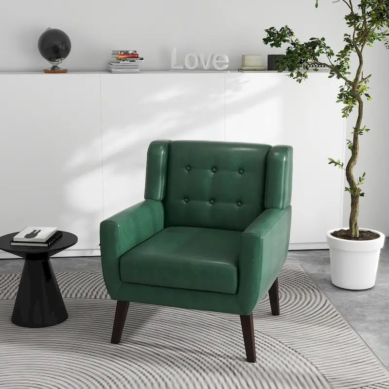 Sillón decorativo de piel sintética tufted negro/marrón/café/crema/verde, individual