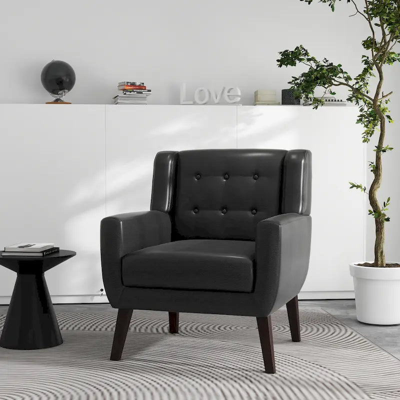 Sillón decorativo de piel sintética tufted negro/marrón/café/crema/verde, individual