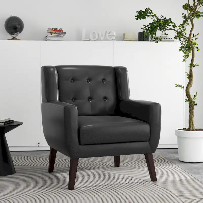 Sillón decorativo de piel sintética tufted negro/marrón/café/crema/verde, individual